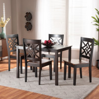 Baxton Studio RH340C-Dark BrownWalnut-5PC Dining Set Baxton Studio Nicolette Modern and Contemporary Two-Tone Dark Brown and Walnut Brown Finished Wood